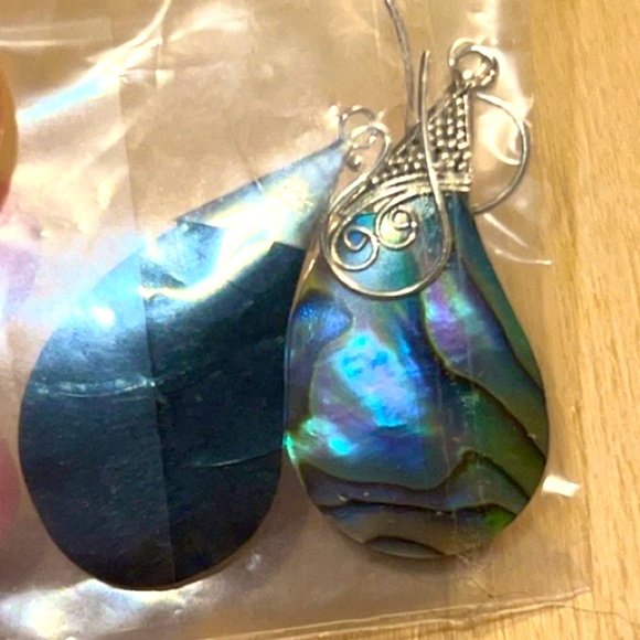 NEW! 🐚🏝️ .925 STAMPED STERLING SILVER GENUINE ABALONE SHELL DROP EARRINGS - Picture 3 of 5